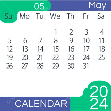 2024 Month Calendar May Simple Blue Two Thousand And Twenty Four