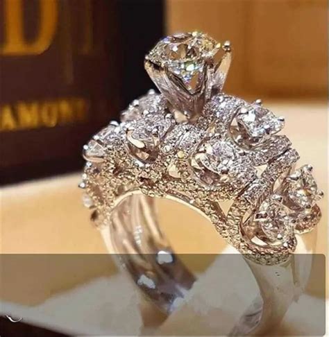 Buy Luxury Female Crystal Zircon Ring Set Boho 925