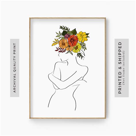 Minimalist Modern Woman Line Art Flower Head Art Print Plant Etsy