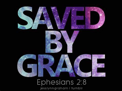 The Words Saved By Grace Written In Purple And Blue