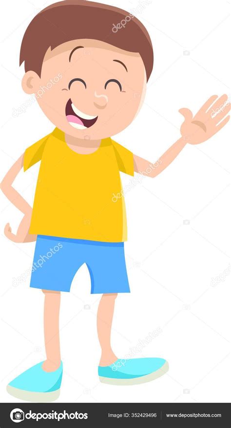 Cartoon Illustration Cheerful Boy Kid Character Stock Vector Image By