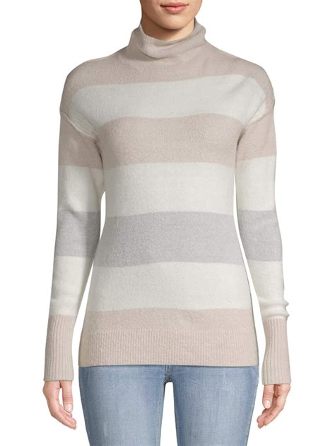 Per Se Per Se Womens Stripe Turtleneck Sweater