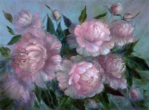 Pink Peonies Painting By S Simeons Peony Painting Beautiful Oil