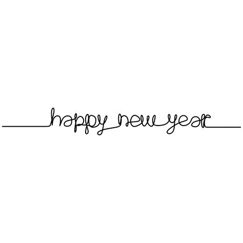 Happy New Year Handwritten Inscription One Continuous Line Drawing Text