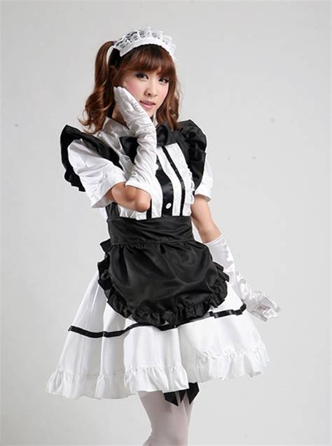 Cheap White Short Sleeve Maid Lolita Dress With Black Apron Sale At