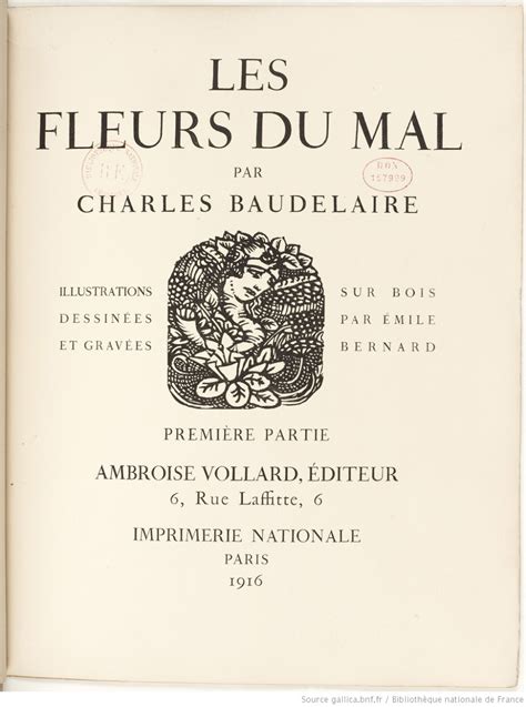 Les Fleurs Du Mal Par Charles Baudelaire Les Fleurs Du Mal Baudelaire Imprimerie Nationale