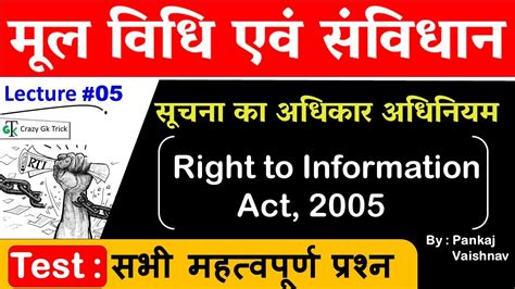 संविधान एवं मूल विधि Lecture 5 सूचना का अधिकार अधिनियम Rti Right