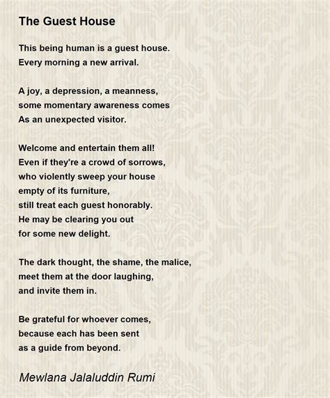 The Guest House Poem By Mewlana Jalaluddin Rumi Poem Hunter