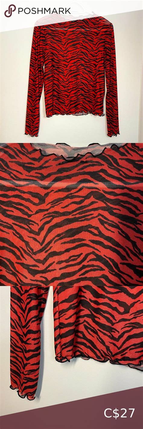 Zara Red And Black Tiger Print Top Small In 2022 Tiger Print Black