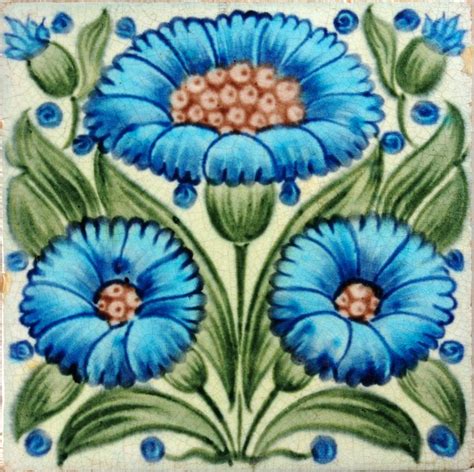 William De Morgan Daisy Tile Floral Tiles Victorian Fireplace Tiles