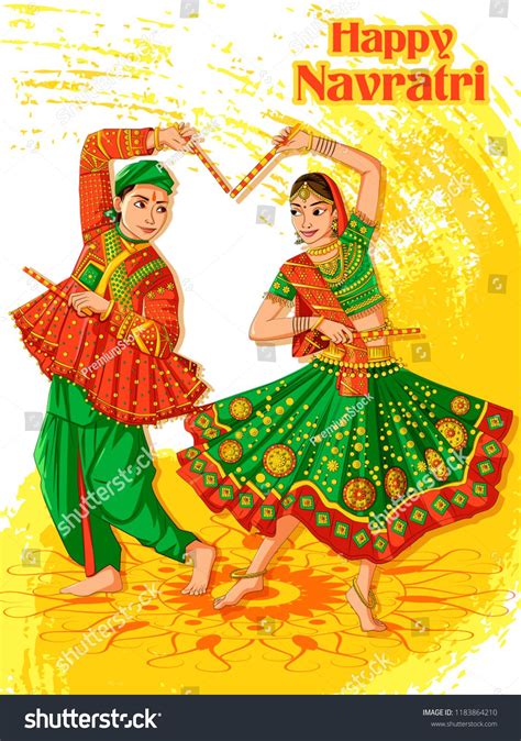 Vector Design Of Indian Couple Playing Garba In Dandiya Night Navratri