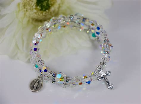 Wrap Rosary Bracelet In Swarovski Ab Crystal And Silver