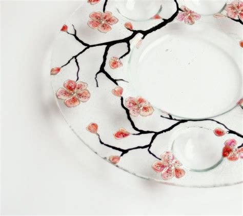 Platter Hand Painted Sakura Cherry Blossom By Nevenaartglass 65 80 Spring Easter Decor