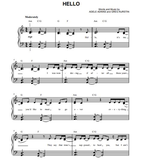 Adele Hello Free Sheet Music Pdf For Piano The Piano Notes