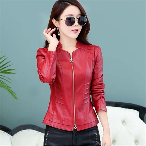 women s jacket outwear large size short slim leather for autumn cheap leather jacket leather