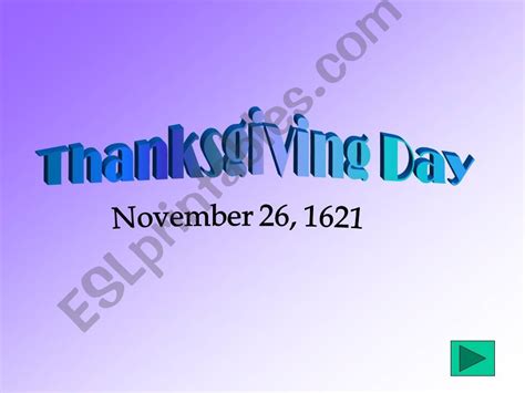 Esl English Powerpoints Thanksgiving Day History