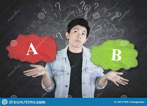 Confused Man Choosing Option A Or Option B Stock Image - Image of chinese, business: 148777599