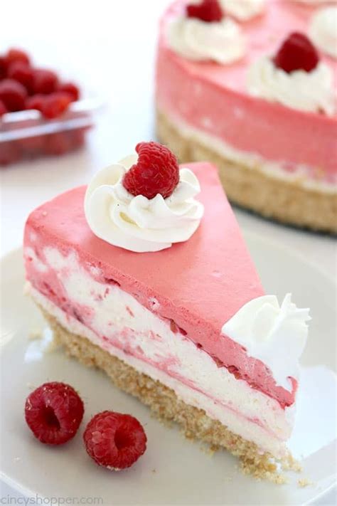 This recipe calls for baking a 9 inch cake for 30. No Bake Raspberries & Cream Cheesecake | Recipe | Desserts ...