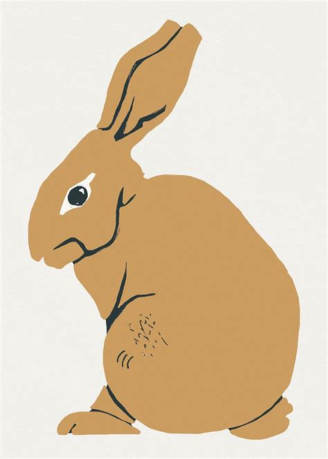Vintage Linocut Tan Rabbit Psd Premium Psd Illustration Rawpixel