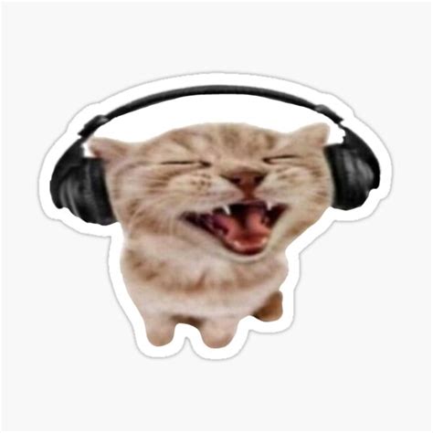 Funny Cat In Headphones Meme Sticker By Maxfunstickers Redbubble