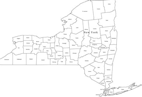 Black And White New York State Digital Map With Counties
