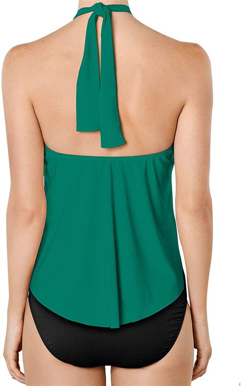Upopby Womens High Neck Floral Printed One Piece Swimsuits Push Green