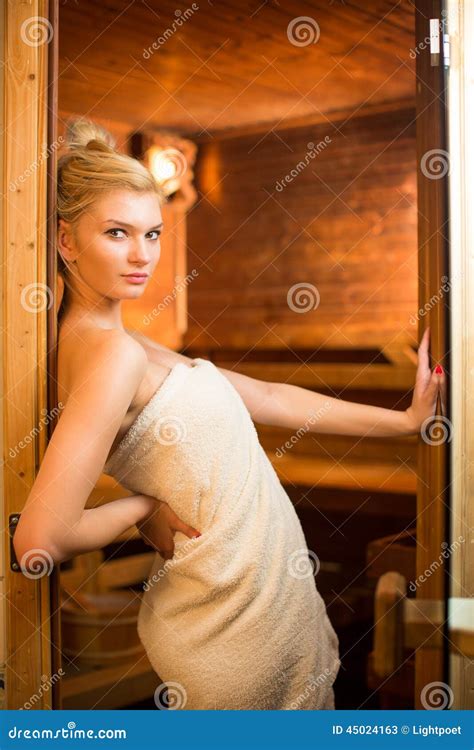 Young Woman Relaxing In A Sauna Stock Image Image Of Care Pretty