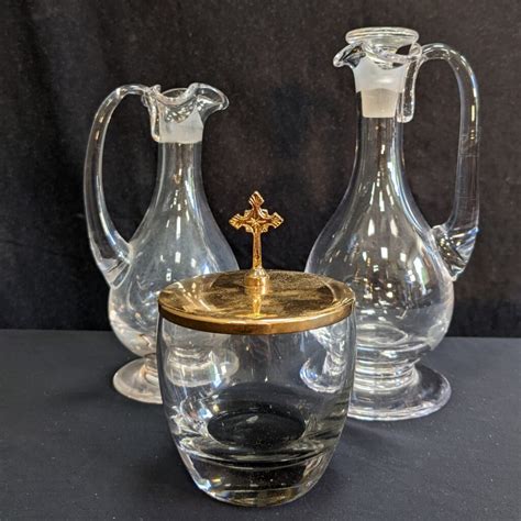 Two Church Cruets Decanters With Ablution Cup Sold Antique Church