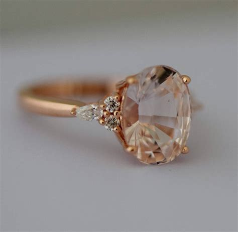 Peach Sapphire Engagement Ring Light Peach Champagne Sapphire Oval Diamond Ring K Rose Gold