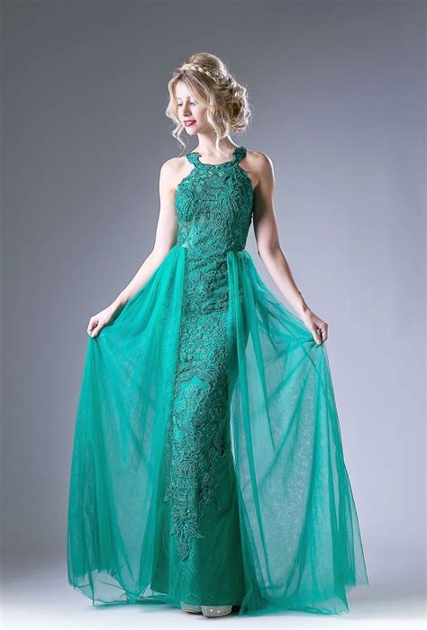 Long Lace Dress With Beaded Sheer Back By Cinderella Divine Gl1848 Vestidos Estilosos Vestidos