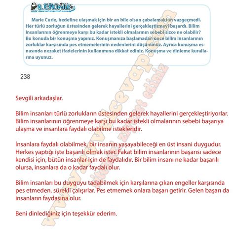 4 sinif turkce ders kitabi koza yayinlari sayfa 238 cevaplari Ödev Zamanı