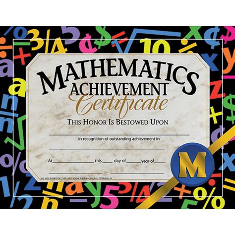 Mathematic Achievement Certificate 85 X 11 Pack Of 30 H Va581