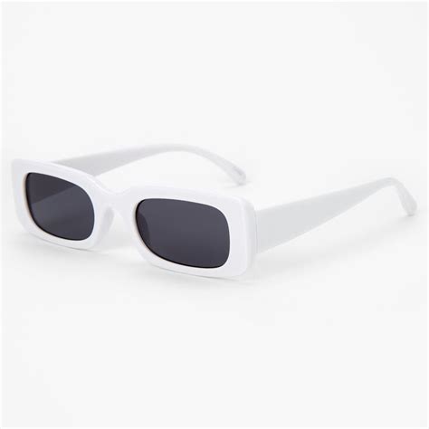 Rectangular Retro Sunglasses White Claires Us