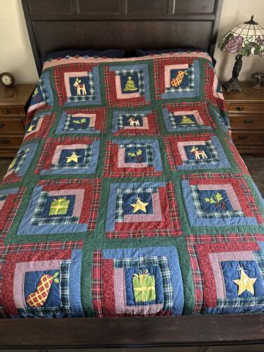 Vintage Homemade Hand Stitched Patchwork Christmas Quilt 100x90 Ebay