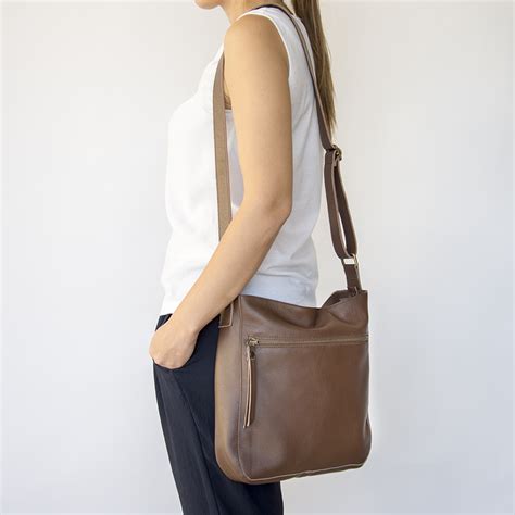 Brown Leather Crossbody Bag With Outside Pocket Laroll Bags