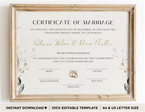 Editable Marriage Certificate Template Custom Certificate Of Etsy Uk