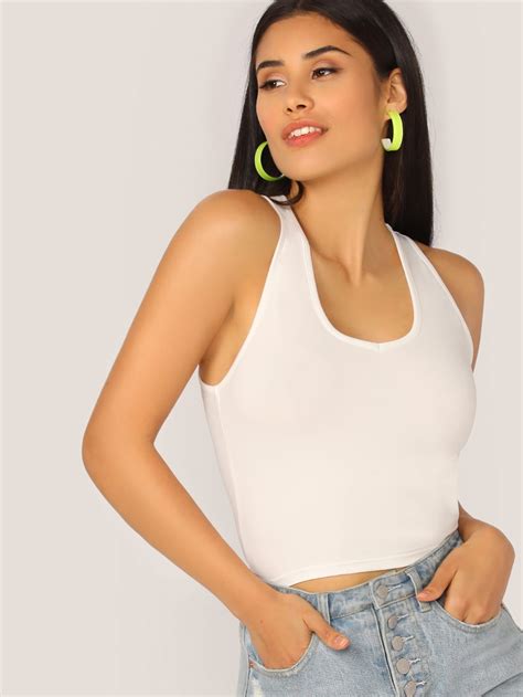 solid form fitting crop tank top shein in