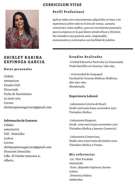 Hoja De Vida Shirley Espinoza Curriculum Vitae P E R F I L P R O F E