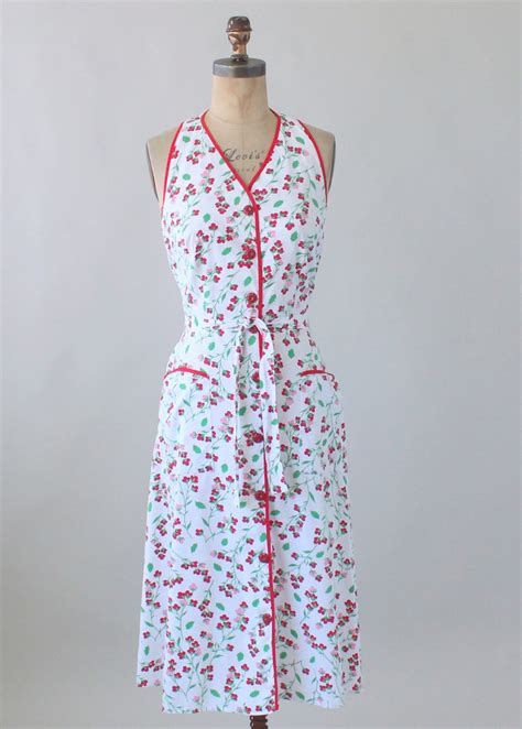 Vintage Early 1950s Floral Cotton Halter Sundress Raleigh Vintage