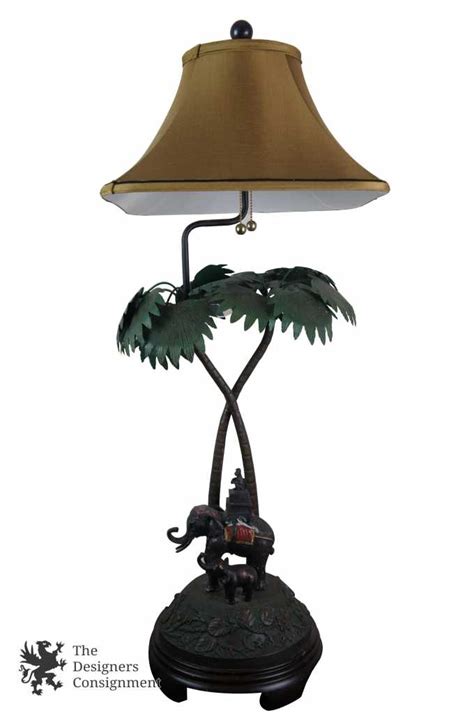 Frederick Cooper Figural Bronze Table Lamp Elephants Monkey Palm Tree