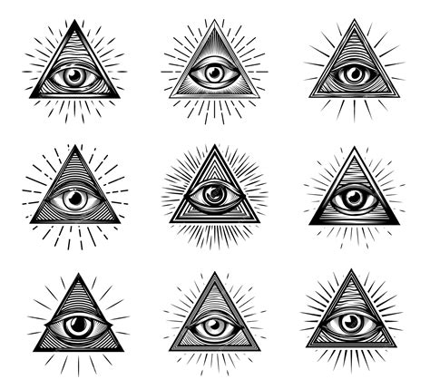 premium vector illuminati eyes with mason pyramids triangle providence symbols with all seeing