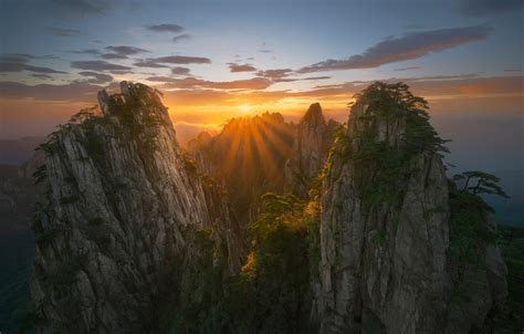 Wallpaper The Sky Clouds Rays Mountains China The Sun China Sky