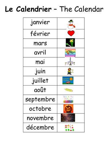 Months Seasons And Days Of Week In French Teaching
