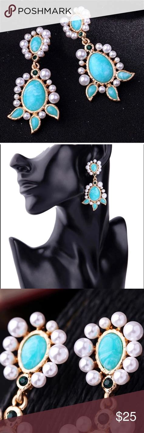 Precious Gold Turquoise Pearl Chandelier Earrings Beautiful Earrings