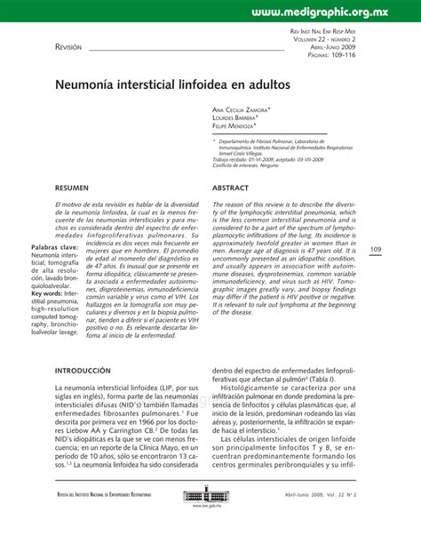 Neumon A Intersticial Linfoidea En Adultos