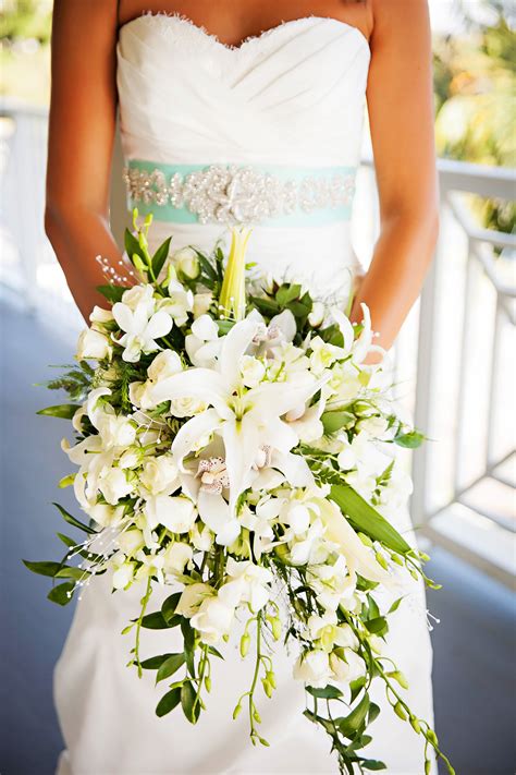 White Lily And Orchid Cascading Bridal Bouquet Cascading Bridal