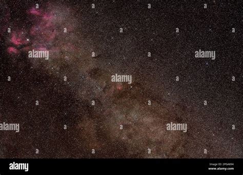 Night Sky Many Stars With Milky Way Around Cygnus Constellation Red