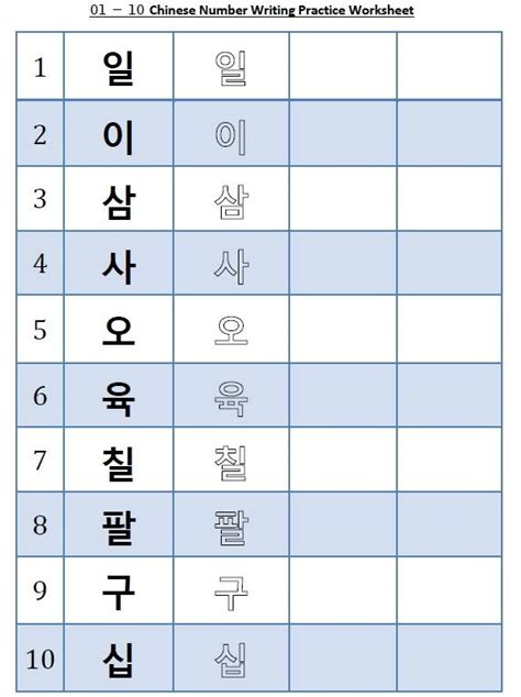 Sino Korean Numbers Worksheet