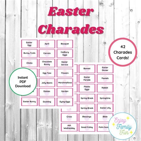 Easter Game Charades Instant Download 42 Printable Game Cards Kid And