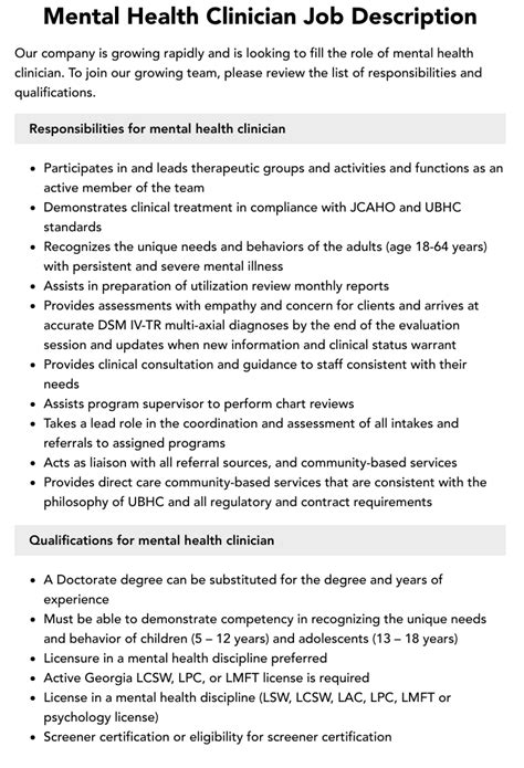 Mental Health Clinician Job Description Velvet Jobs